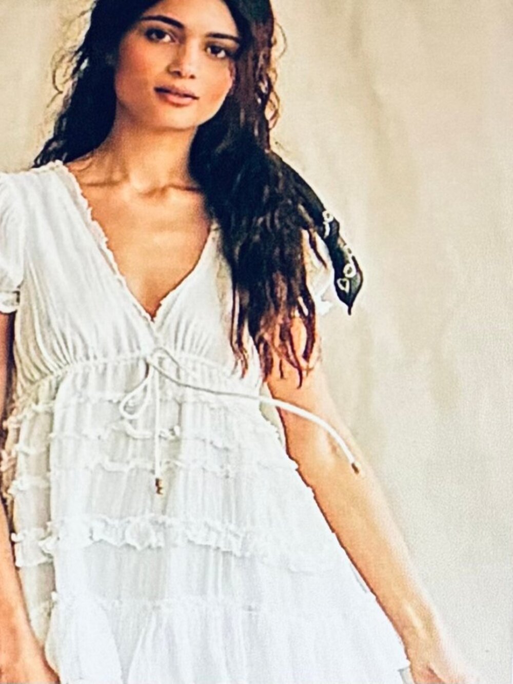 Free-est by Free People Darcy Ruffle Mini Dress in Ivory (M) New w/Tag